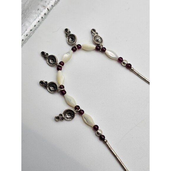Vintage Sterling Silver Necklace With Purple & White Beads Ornate Dangles 925 Cl - Picture 5 of 9
